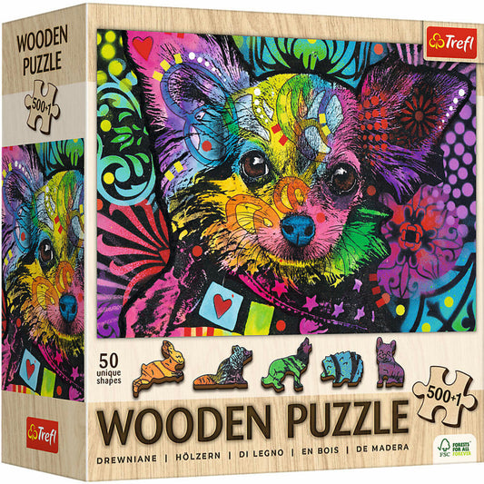 Trefl Holz Puzzle Bunter Welpe, Holzpuzzle, 500 + 1 Teile, 37.5 x 25.4, 20218