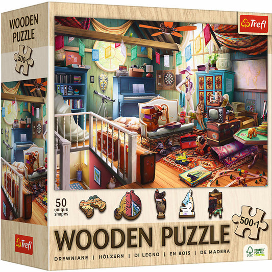 Trefl Holz Puzzle Schätze auf dem Dachboden, Holzpuzzle, 500 + 1 Teile, 37.5 x 25.4 cm, 20220
