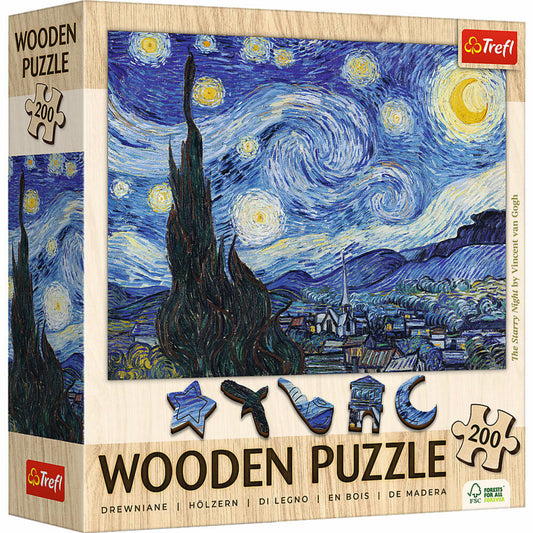 Trefl Holz Puzzle Die Sternennacht - Vincent van Gogh, 200 Teile, 25.4 x 18.2 cm, 20248