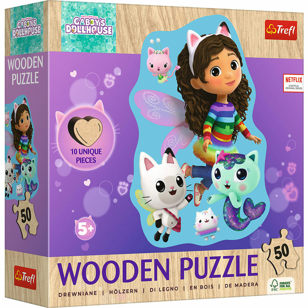 Trefl Holz Puzzle Junior - Gabbys Dollhouse, Kinderpuzzle, Kinder, 50 Teile, 20260