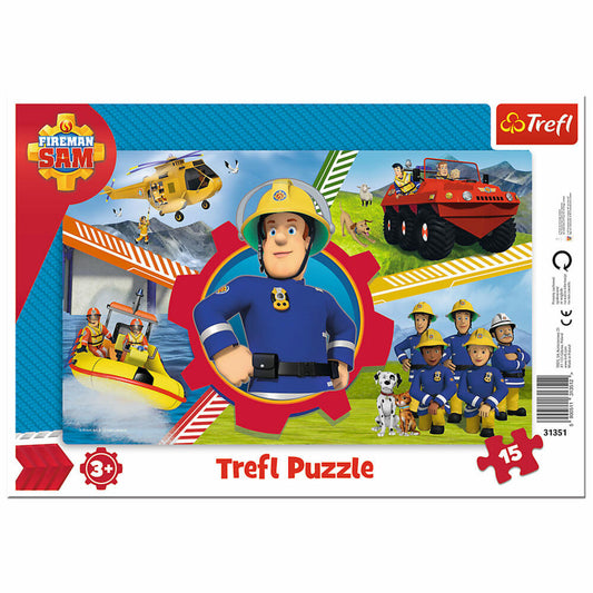 Trefl Rahmen-Puzzle Feuerwehrmann Sam, Rahmenpuzzle, 15 Teile, 33 x 23 cm, 31351