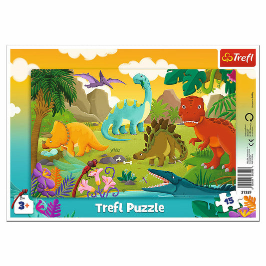 Trefl Rahmen-Puzzle Dinosaurier, Rahmenpuzzle, 15 Teile, 33 x 23 cm, 31359