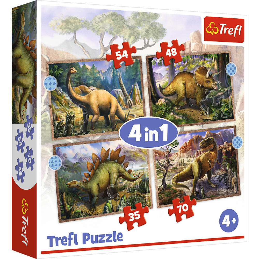 Trefl 4 in 1 Puzzle - Dinosaurier, 35 + 48 + 54 + 70 Teile, 28.5 x 20.5 cm, 34383