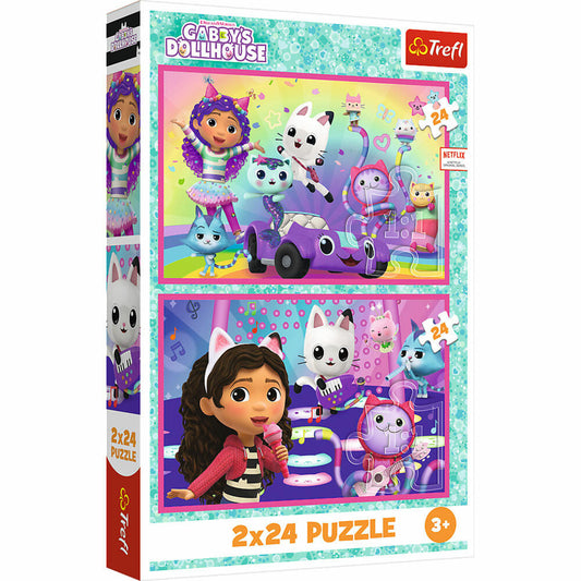 Trefl Puzzle Gabbys Dollhouse, Kinderpuzzle, Kinder, 2 x 24 Teile, 41 x 27.8 cm, 34433