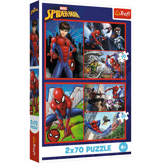 Trefl Puzzle Marvel Spiderman, Kinderpuzzle, Kinder, 2 x 70 Teile, 41 x 27.8 cm, 34443