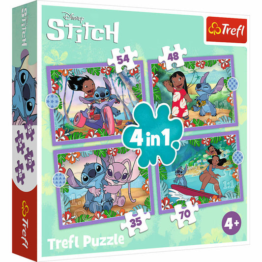 Trefl 4 in 1 Puzzle - Lilo & Stitch, Kinderpuzzle, Kinder, 35 + 48 + 54 + 70 Teile, 28.5 x 20.5 cm, 34633