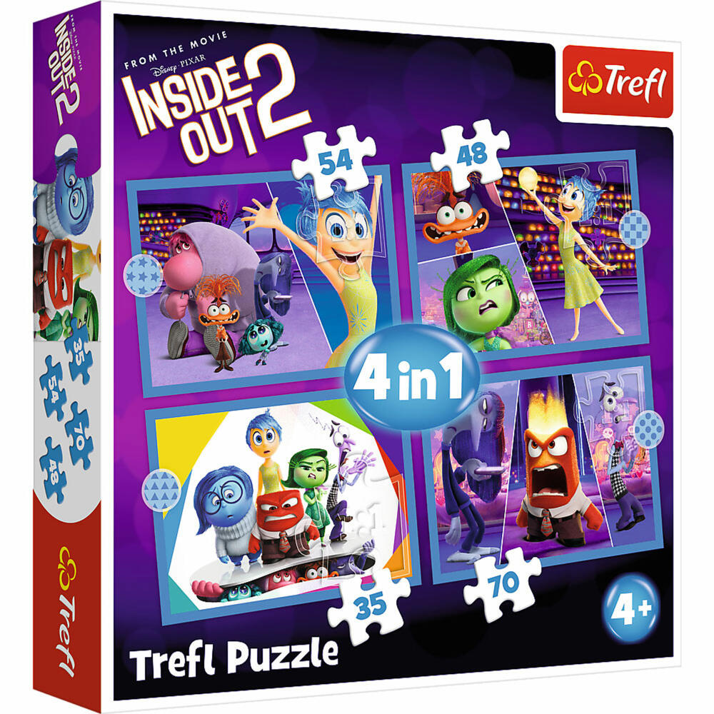 Trefl 4 in 1 Puzzle -Inside Out 2 / Alles steht Kopf 2, Kinderpuzzle, Kinder, 35 + 48 + 54 + 70 Teile, 28.5 x 20.5 cm, 34652