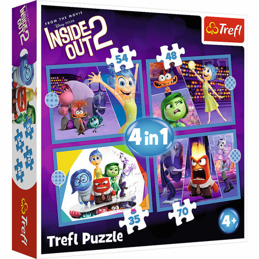 Trefl 4 in 1 Puzzle -Inside Out 2 / Alles steht Kopf 2, Kinderpuzzle, Kinder, 35 + 48 + 54 + 70 Teile, 28.5 x 20.5 cm, 34652