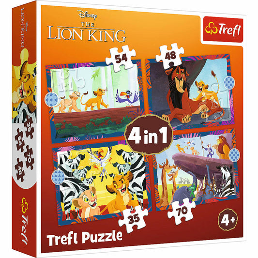 Trefl 4 in 1 Puzzle - König der Löwen, Kinderpuzzle, Kinder, 35 + 48 + 54 + 70 Teile, 28.5 x 20.5 cm, 34653