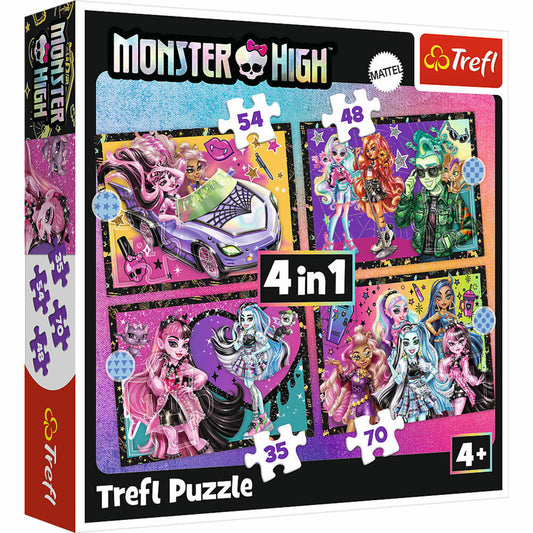 Trefl 4 in 1 Puzzle - Monster High, Kinderpuzzle, Kinder, 35 + 48 + 54 + 70 Teile, 28.5 x 20.5 cm, 34655