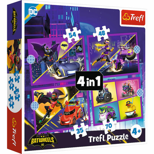 Trefl 4 in 1 Puzzle - Warner Batwheels, Kinderpuzzle, Kinder, 35 + 48 + 54 + 70 Teile, 28.5 x 20.5 cm, 34658