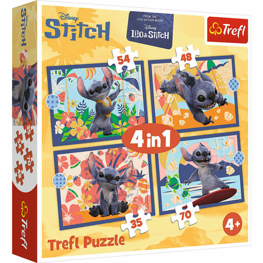 Trefl 4 in 1 Puzzle - Lilo & Stitch der Film, Kinderpuzzle, Kinder, 35 + 48 + 54 + 70 Teile, 28.5 x 20.5 cm, 34666