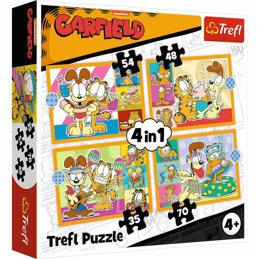 Trefl 4 in 1 Puzzle - Garfield, Kinderpuzzle, Kinder, 35 + 48 + 54 + 70 Teile, 28.5 x 20.5 cm, 34673