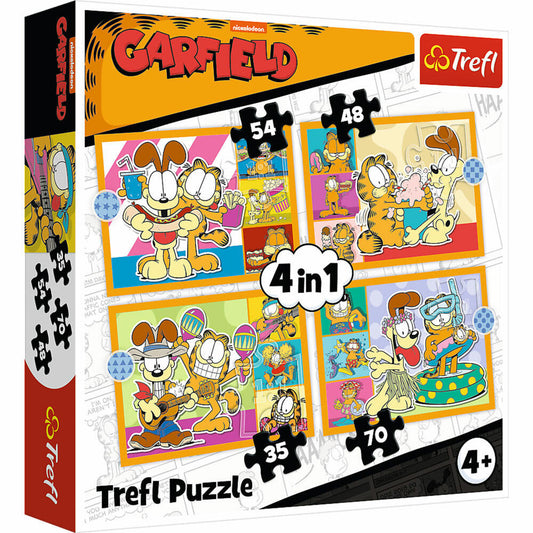 Trefl 4 in 1 Puzzle - Garfield, Kinderpuzzle, Kinder, 35 + 48 + 54 + 70 Teile, 28.5 x 20.5 cm, 34673