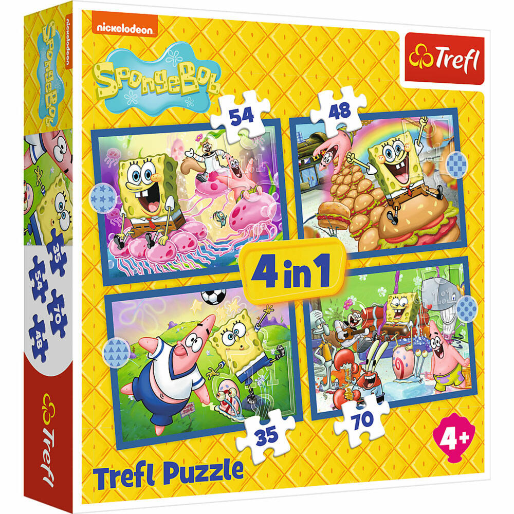 Trefl 4 in 1 Puzzle - Sponge Bob, Kinderpuzzle, Kinder, 35 + 48 + 54 + 70 Teile, 28.5 x 20.5 cm, 34674