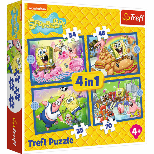 Trefl 4 in 1 Puzzle - Sponge Bob, Kinderpuzzle, Kinder, 35 + 48 + 54 + 70 Teile, 28.5 x 20.5 cm, 34674