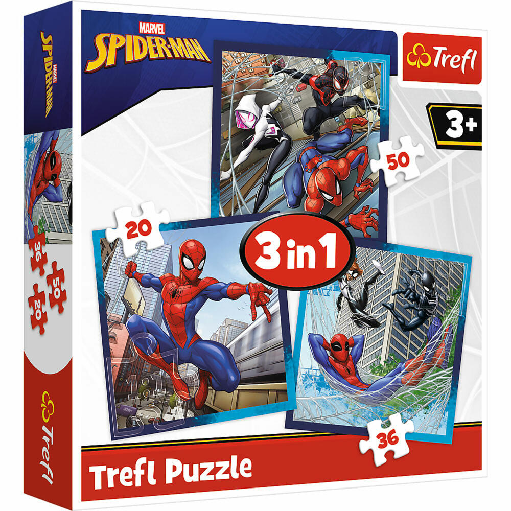 Trefl 3 in 1 Puzzle - Spiderman, Kinderpuzzle, Kinder, 20 + 50 + 36 Teile, 20 x 19.5 cm, 34874