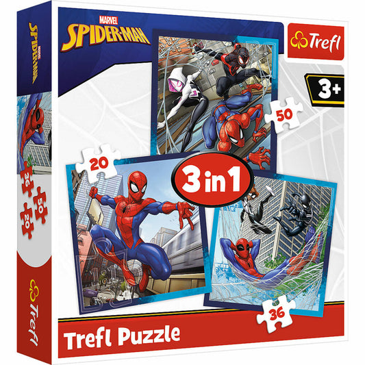 Trefl 3 in 1 Puzzle - Spiderman, Kinderpuzzle, Kinder, 20 + 50 + 36 Teile, 20 x 19.5 cm, 34874