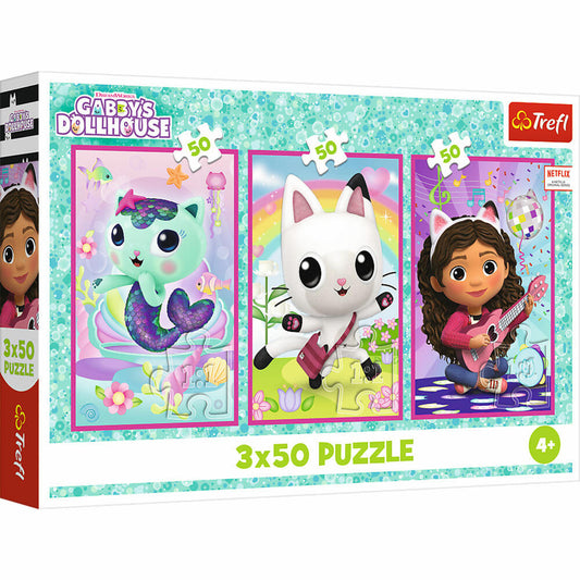 Trefl Puzzle Gabbys Dollhouse, Kinderpuzzle, Kinder, 3 x 50 Teile, 41 x 27.8 cm, 34876