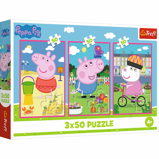 Trefl Puzzle Peppa Pig, Kinderpuzzle, Kinder, 3 x 50 Teile, 41 x 27.8 cm, 34877