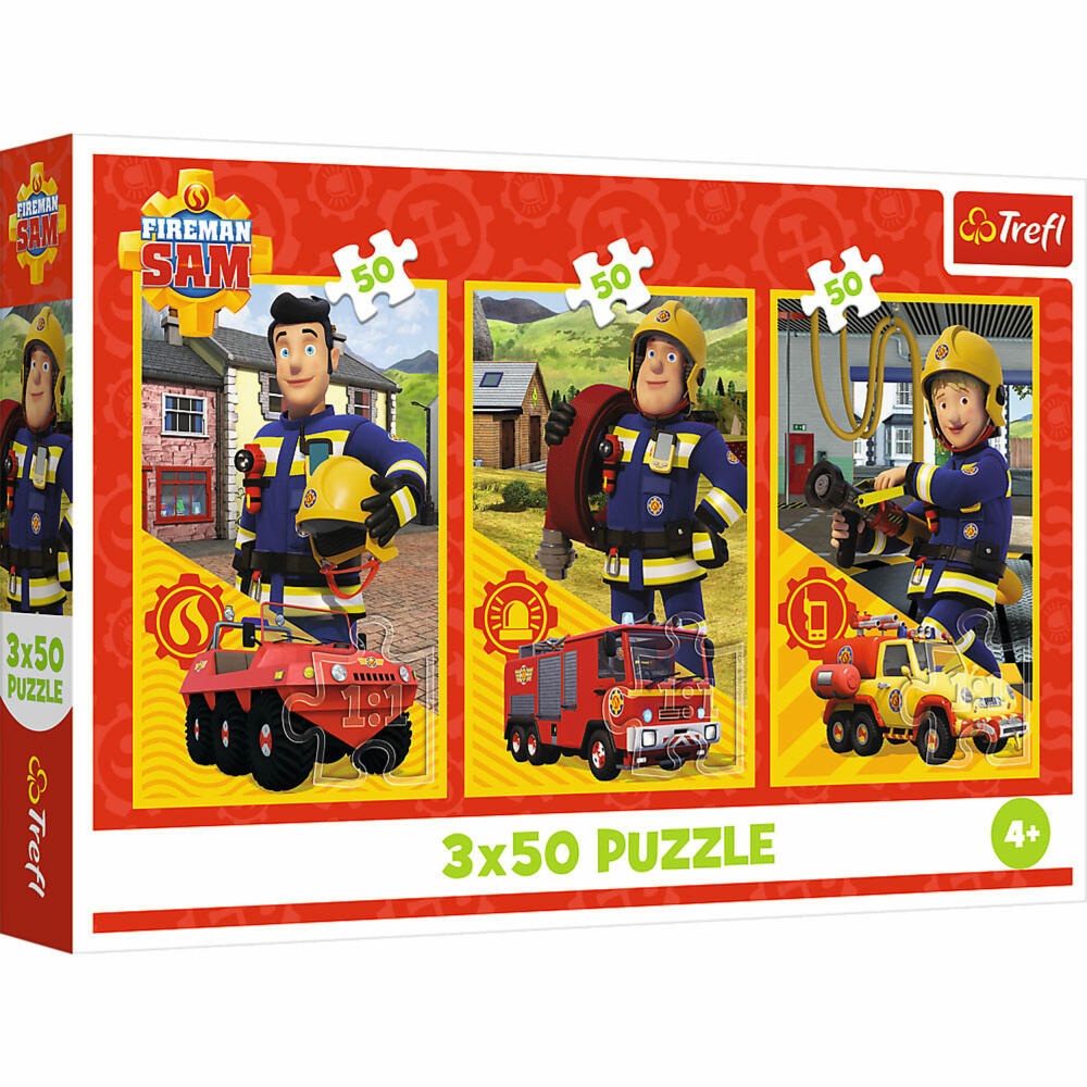 Trefl Puzzle Feuerwehrmann Sam, Kinderpuzzle, Kinder, 3 x 50 Teile, 41 x 27.8 cm, 34880