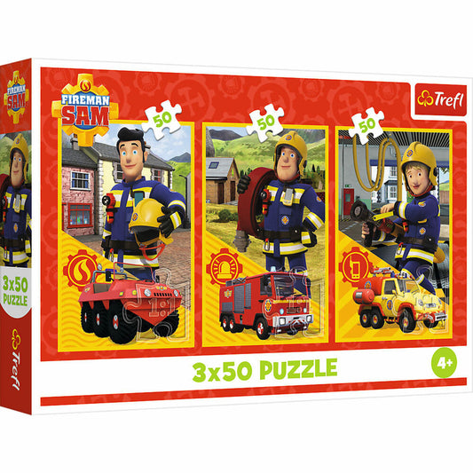 Trefl Puzzle Feuerwehrmann Sam, Kinderpuzzle, Kinder, 3 x 50 Teile, 41 x 27.8 cm, 34880