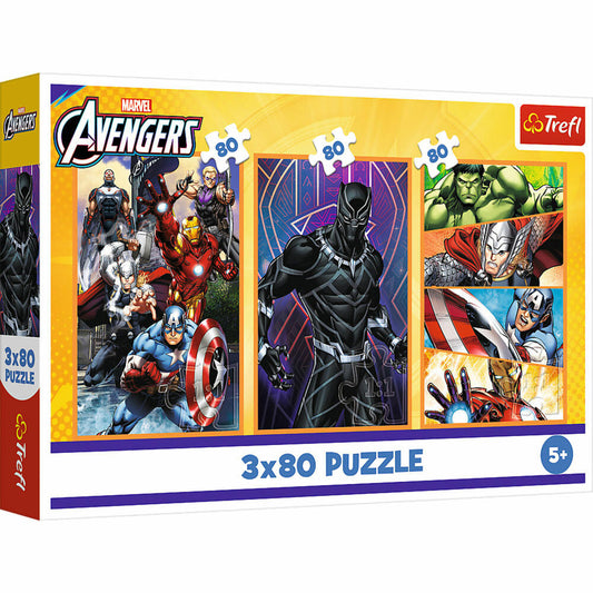 Trefl Puzzle Marvel Avengers, Kinderpuzzle, Kinder, 3 x 80 Teile, 41 x 27.8 cm, 34883