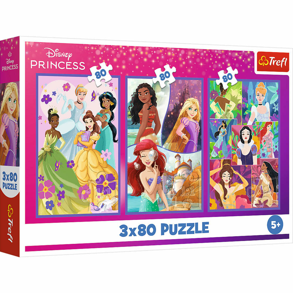 Trefl Puzzle Disney Prinzessin, Kinderpuzzle, Kinder, 3 x 80 Teile, 41 x 27.8 cm, 34884