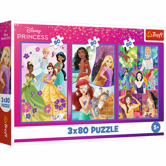 Trefl Puzzle Disney Prinzessin, Kinderpuzzle, Kinder, 3 x 80 Teile, 41 x 27.8 cm, 34884