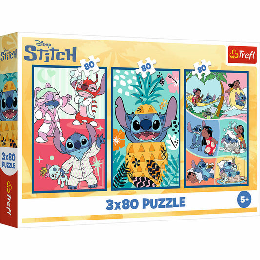 Trefl Puzzle Lilo & Stitch, Kinderpuzzle, Kinder, 3 x 80 Teile, 41 x 27.8 cm, 34885