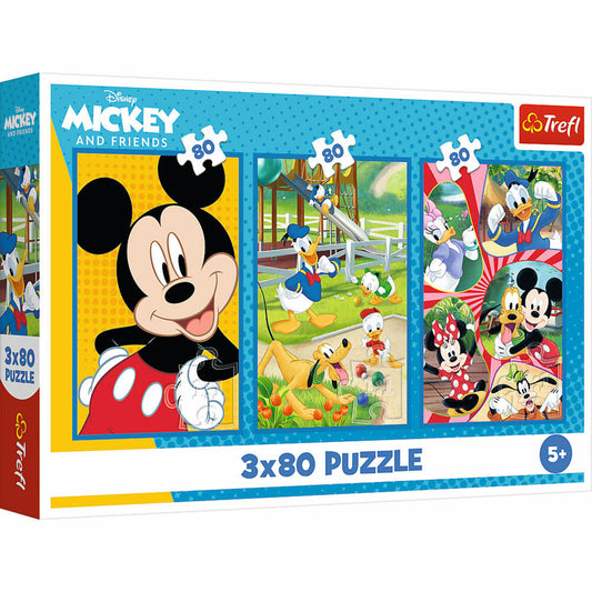 Trefl Puzzle Micky Maus, Kinderpuzzle, Kinder, 3 x 80 Teile, 41 x 27.8 cm, 34887