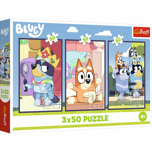 Trefl Puzzle Bluey, Kinderpuzzle, Kinder, 3 x 50 Teile, 41 x 27.8 cm, 34890
