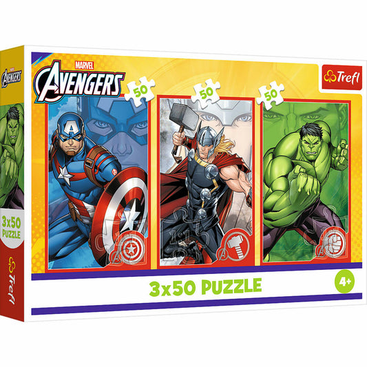Trefl Puzzle Marvel Avengers, Kinderpuzzle, Kinder, 3 x 50 Teile, 41 x 27.8 cm, 34891