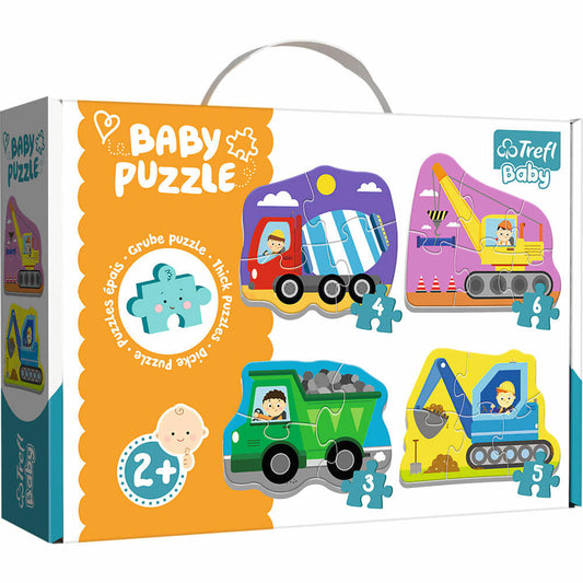 Trefl Baby Puzzle Baufahrzeuge, Kinderpuzzle, Tierpuzzle, 3 - 6 Teile, 36072