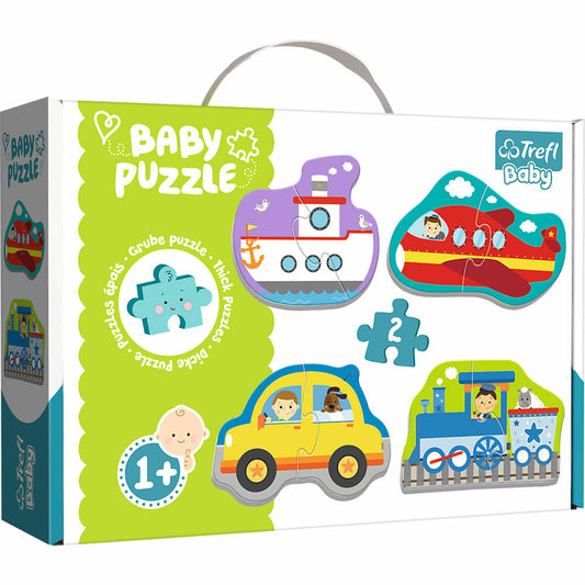 Trefl Baby Puzzle Transportfahrzeuge, Kinderpuzzle, Tierpuzzle, 4 x 2 Teile, 36075