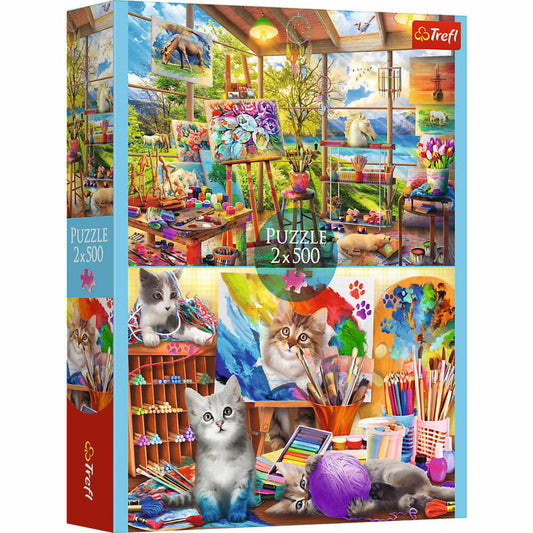 Trefl Puzzle Katzen / Malerei, 2 x 500 Teile, 48 x 34 cm, 37530