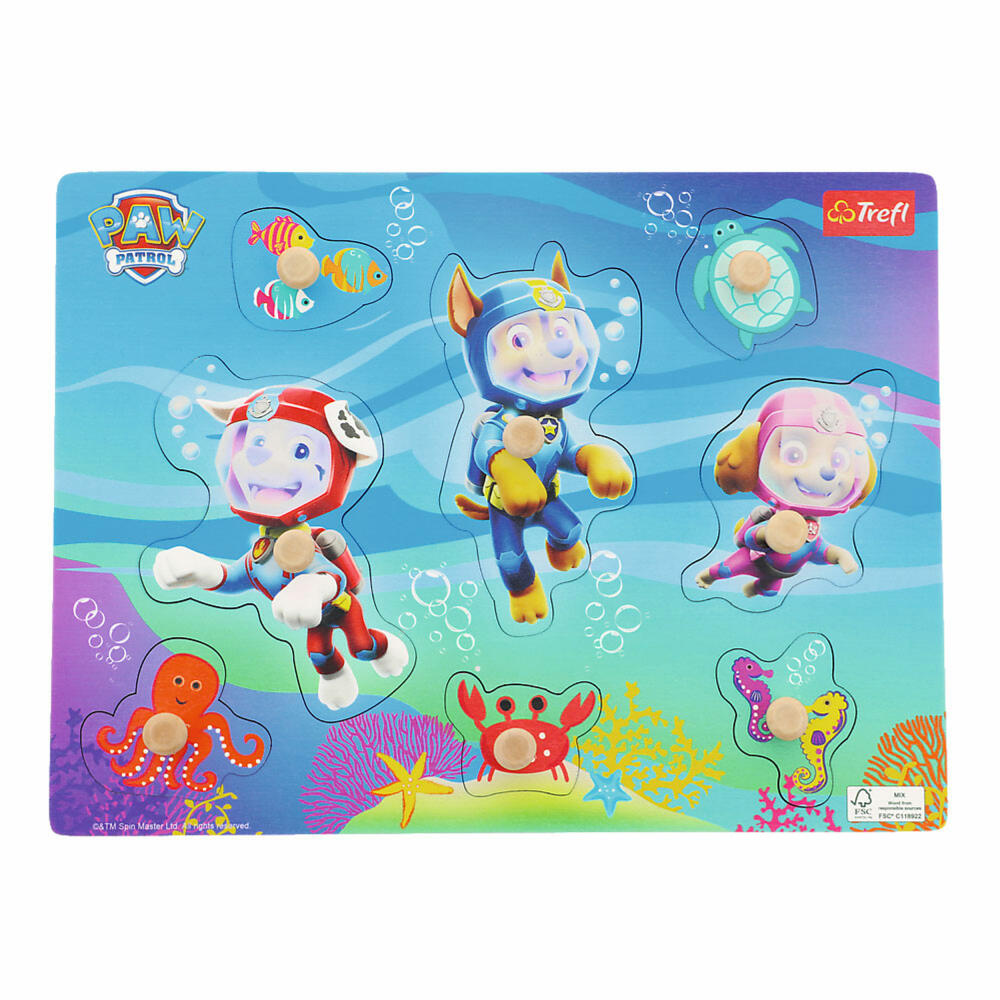 Trefl Holzrahmen -Puzzle Paw Patrol Unterwasser, Kinderpuzzle, Holzpuzzle, 8 Teile, 61631