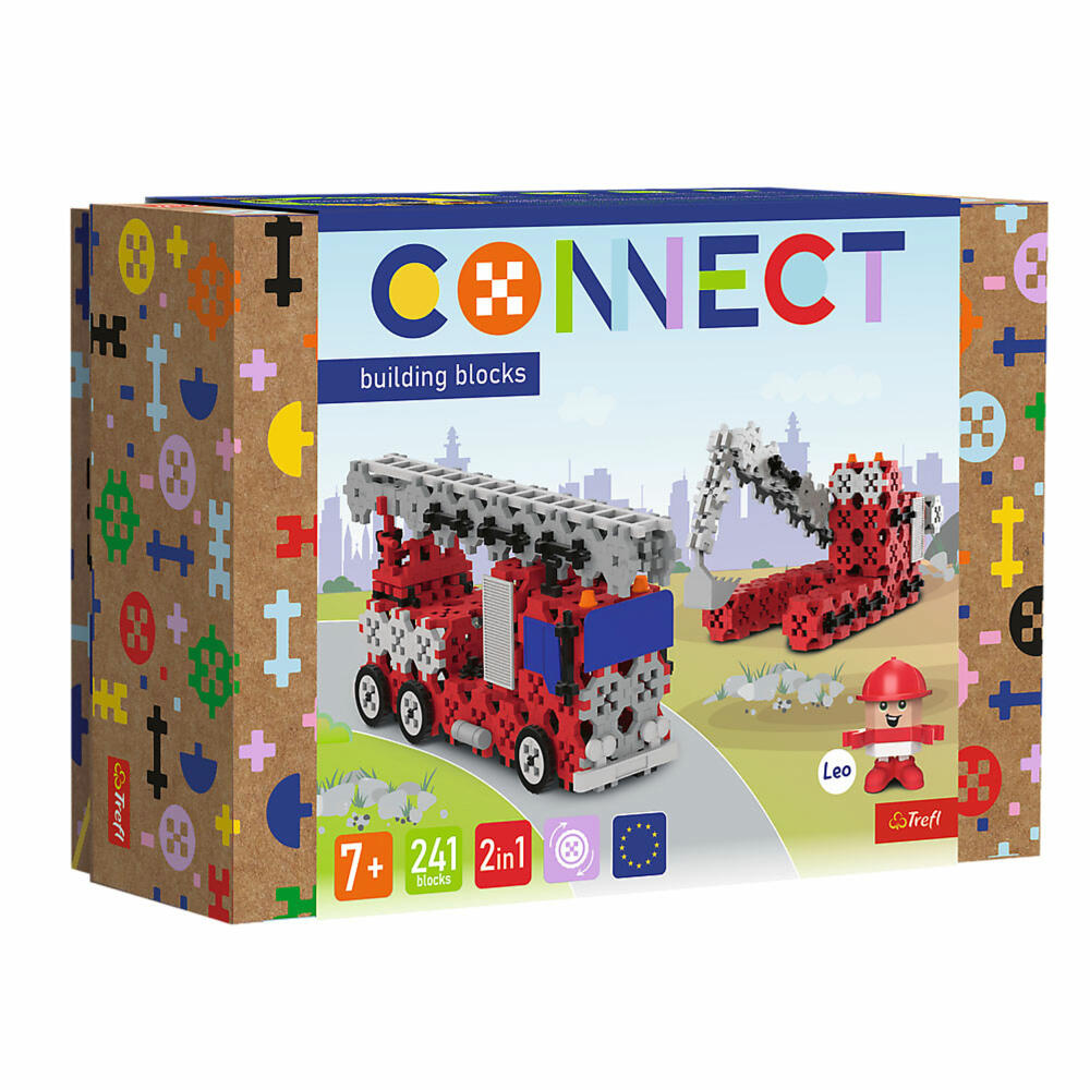 Trefl CONNECT M - Feuerwehr Bagger, Bausteine, Bauklötze, ab 7 Jahren, 241 Teile, 61972