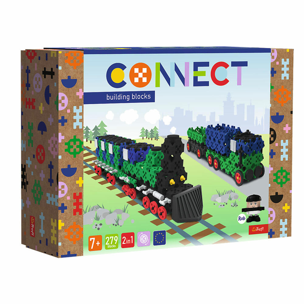 Trefl CONNECT L - Eisenbahn LKW mit Anhänger, Bausteine, Bauklötze, ab 5 Jahren, 279 Teile, 61976