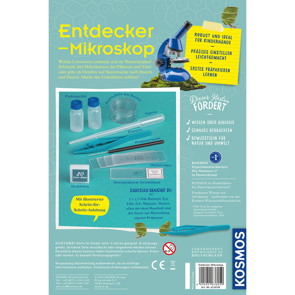 KOSMOS Entdecker-Mikroskop, Labor, Spielzeug, Lernen, Forschen, ab 8 Jahre, 636050
