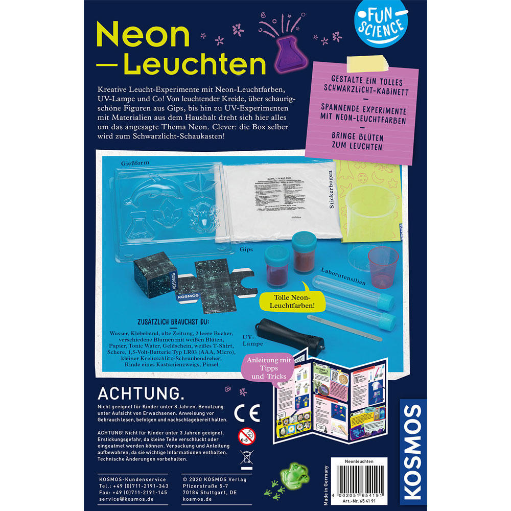 KOSMOS Fun Science Neon-Leuchten, Experimentieren, Basteln, Lernen, Entdecken, ab 8 Jahren, 654191