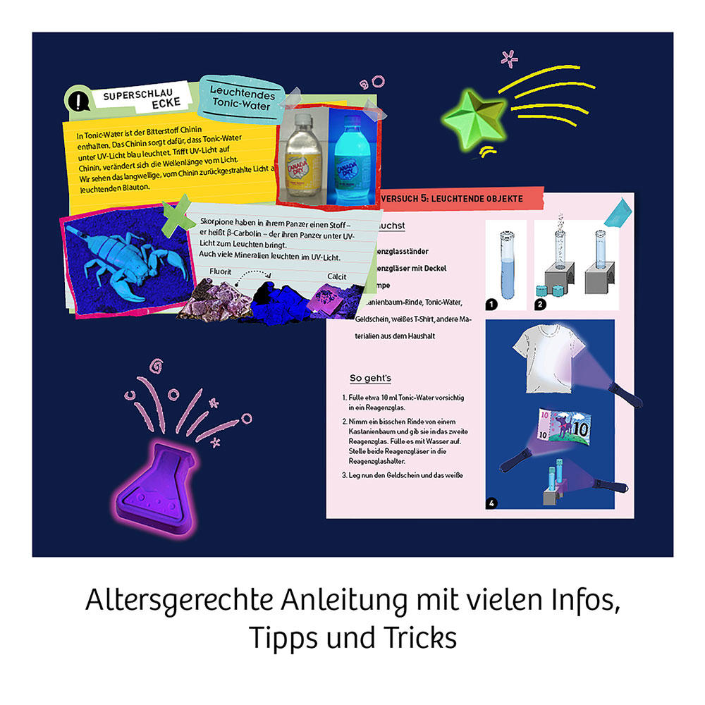 KOSMOS Fun Science Neon-Leuchten, Experimentieren, Basteln, Lernen, Entdecken, ab 8 Jahren, 654191