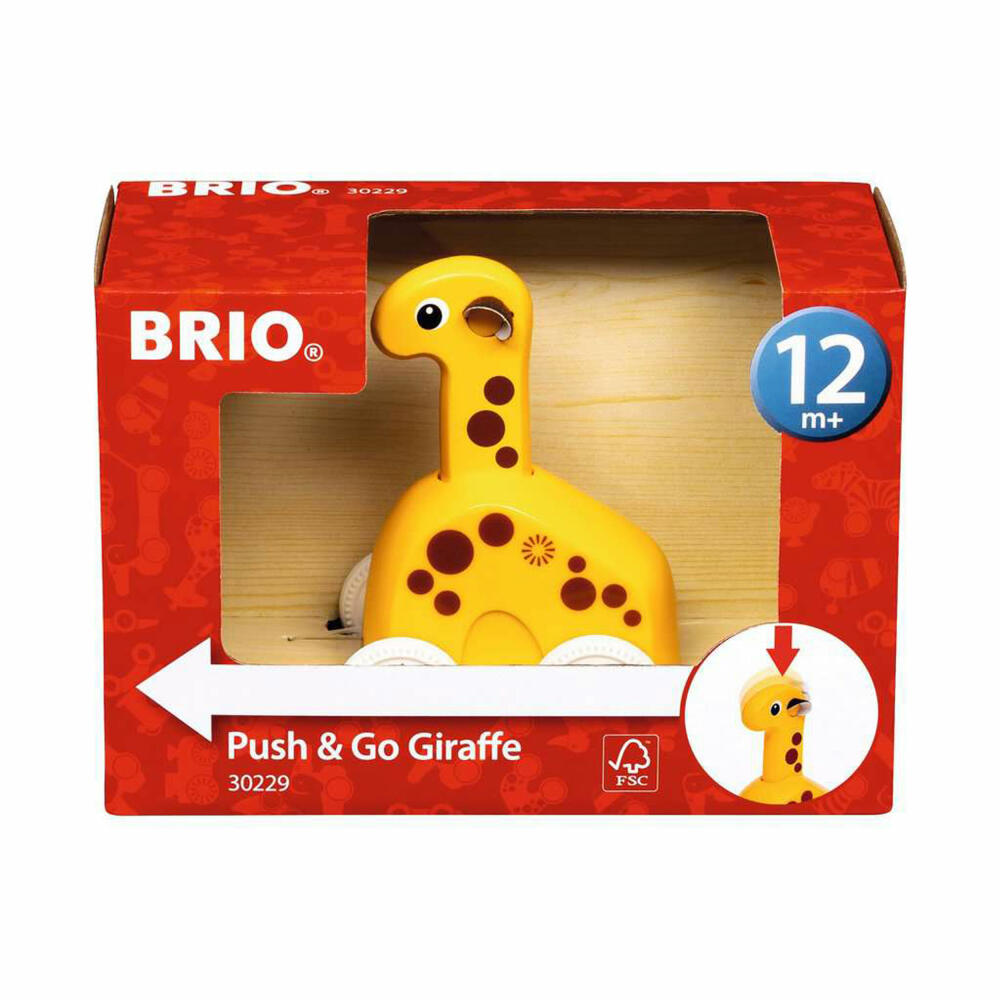 BRIO Push & Go Giraffe, Schiebespielzeug, Holzspielzeug, ab 12 Monaten, 63022900
