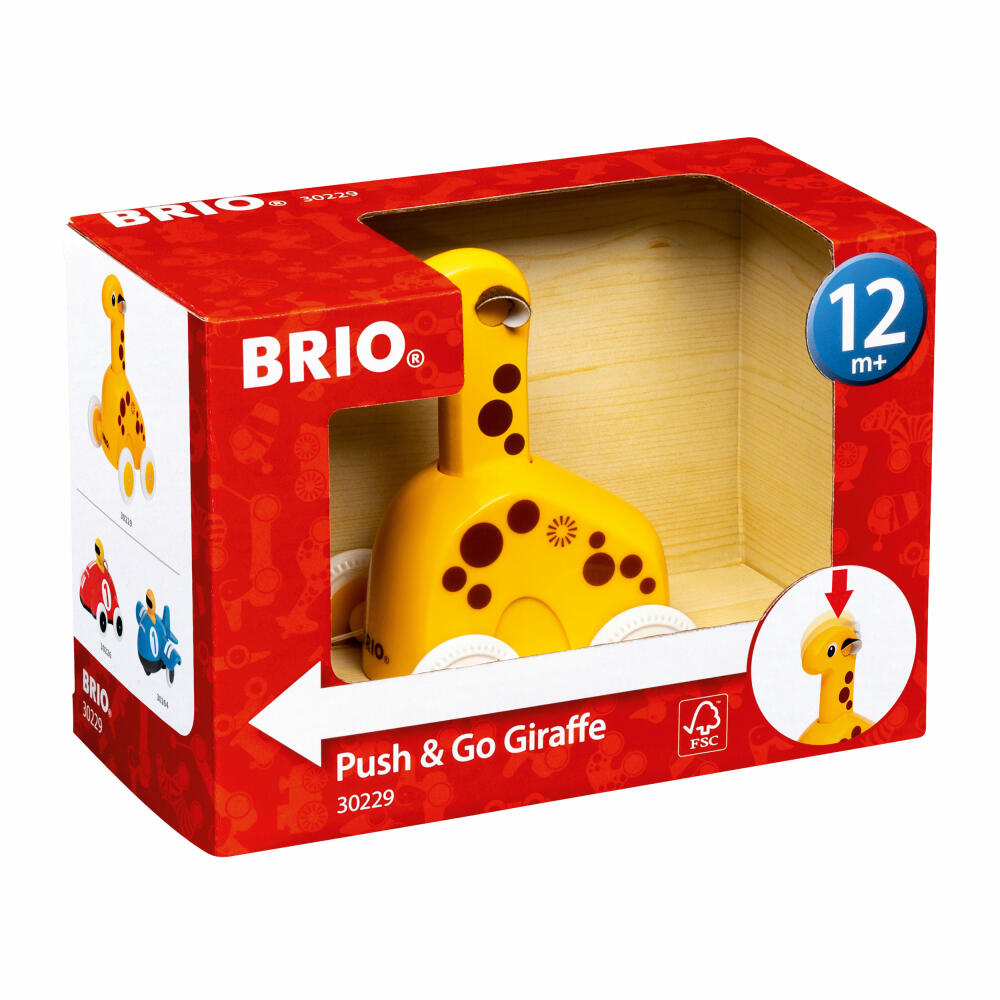 BRIO Push & Go Giraffe, Schiebespielzeug, Holzspielzeug, ab 12 Monaten, 63022900