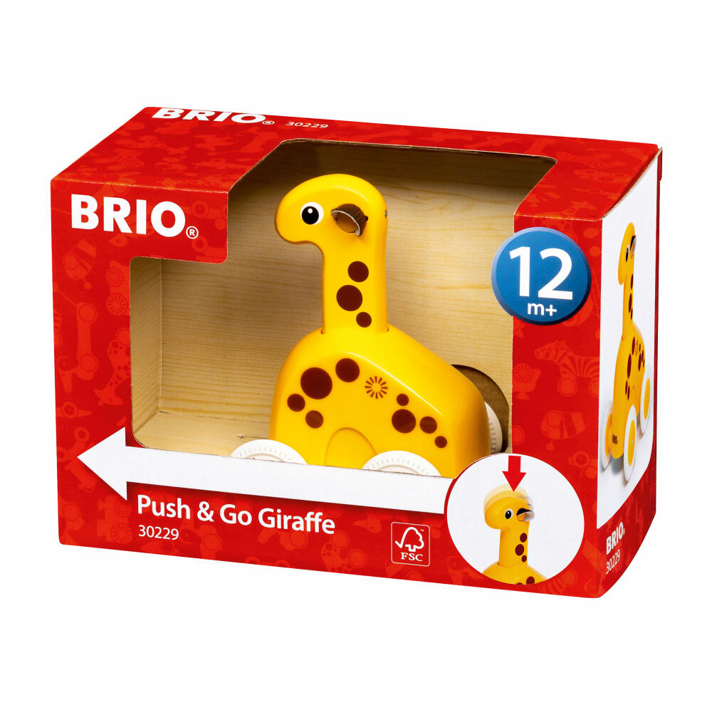 BRIO Push & Go Giraffe, Schiebespielzeug, Holzspielzeug, ab 12 Monaten, 63022900