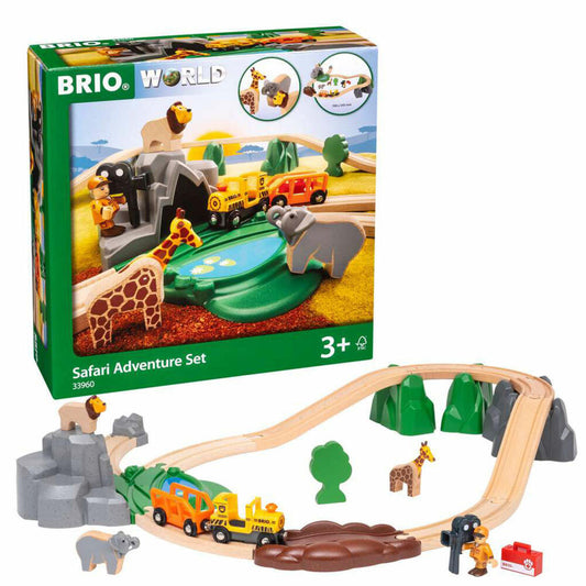 BRIO World Großes Bahn Safari Set, 26-tlg., Holzseisenbahn, Dampfzug, Zug, ab 3 Jahren, 63396000