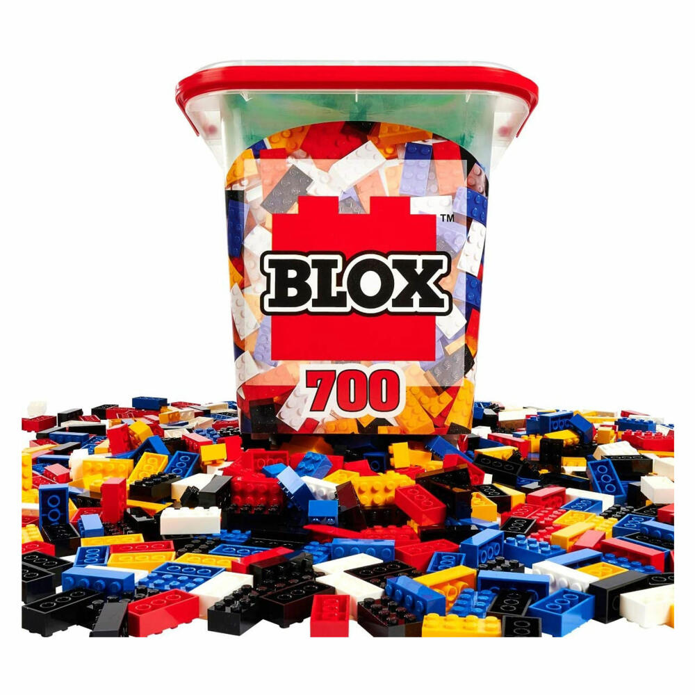Simba Blox Eimer 700, 8er Steine Bunt in Dose, Bausteine, Bauklötze, Kinder Spielzeug, 700 Stück, 104114200