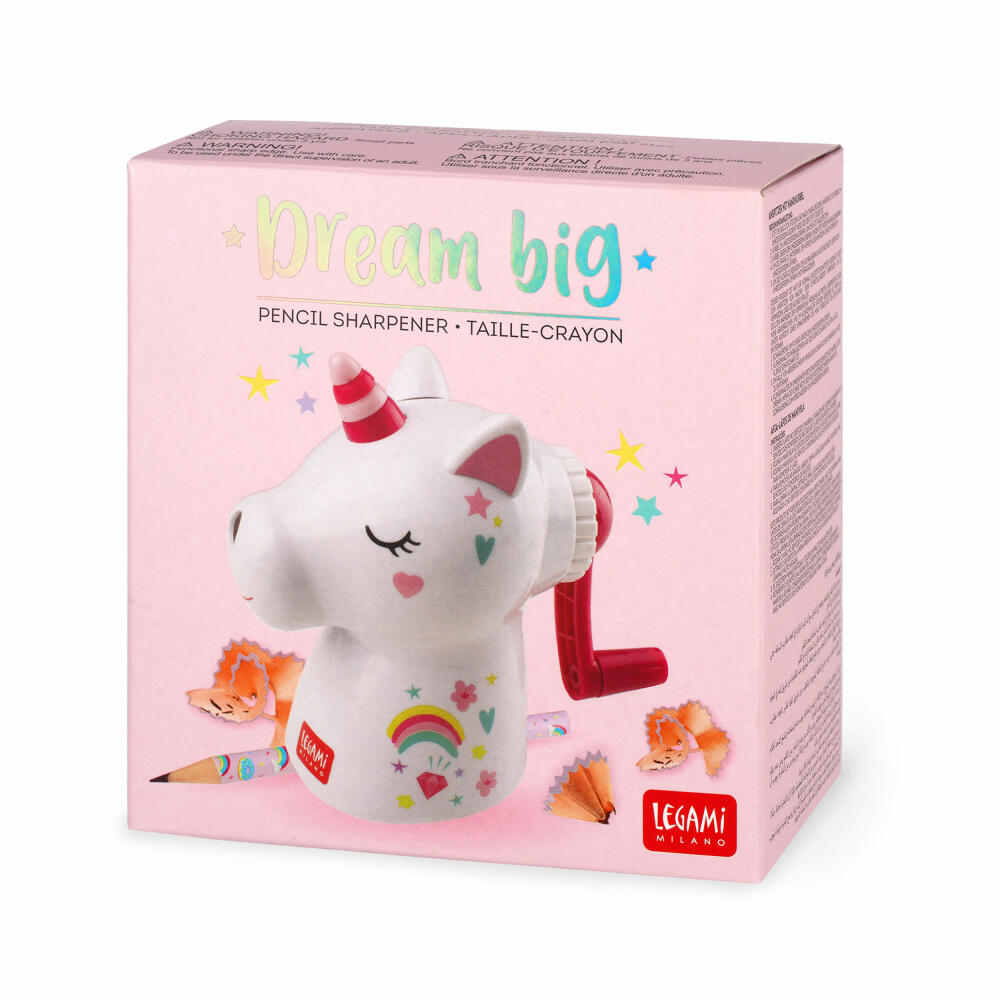 Legami Desktop Pencil Sharpener Dream Big Unicorn, Anspitzer mit Handkurbel, Spitzer, US0001