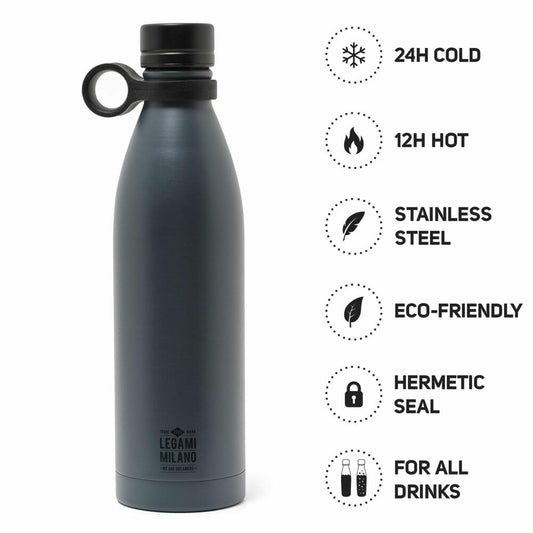 Legami Vacuum Bottle Hot & Cold Black, Thermoflasche, Isoflasche, Trinkflasche, 800 ml, SSBL0002