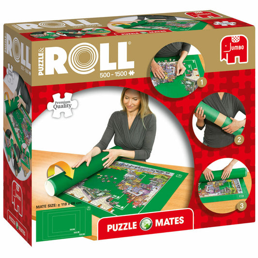 Jumbo Spiele Puzzle Mates - Puzzle & Roll bis 1500 Teile, Puzzlematte, Puzzleunterlage, Matte, 17690